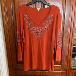 Reba Rust Embellished Long Sleeve Top